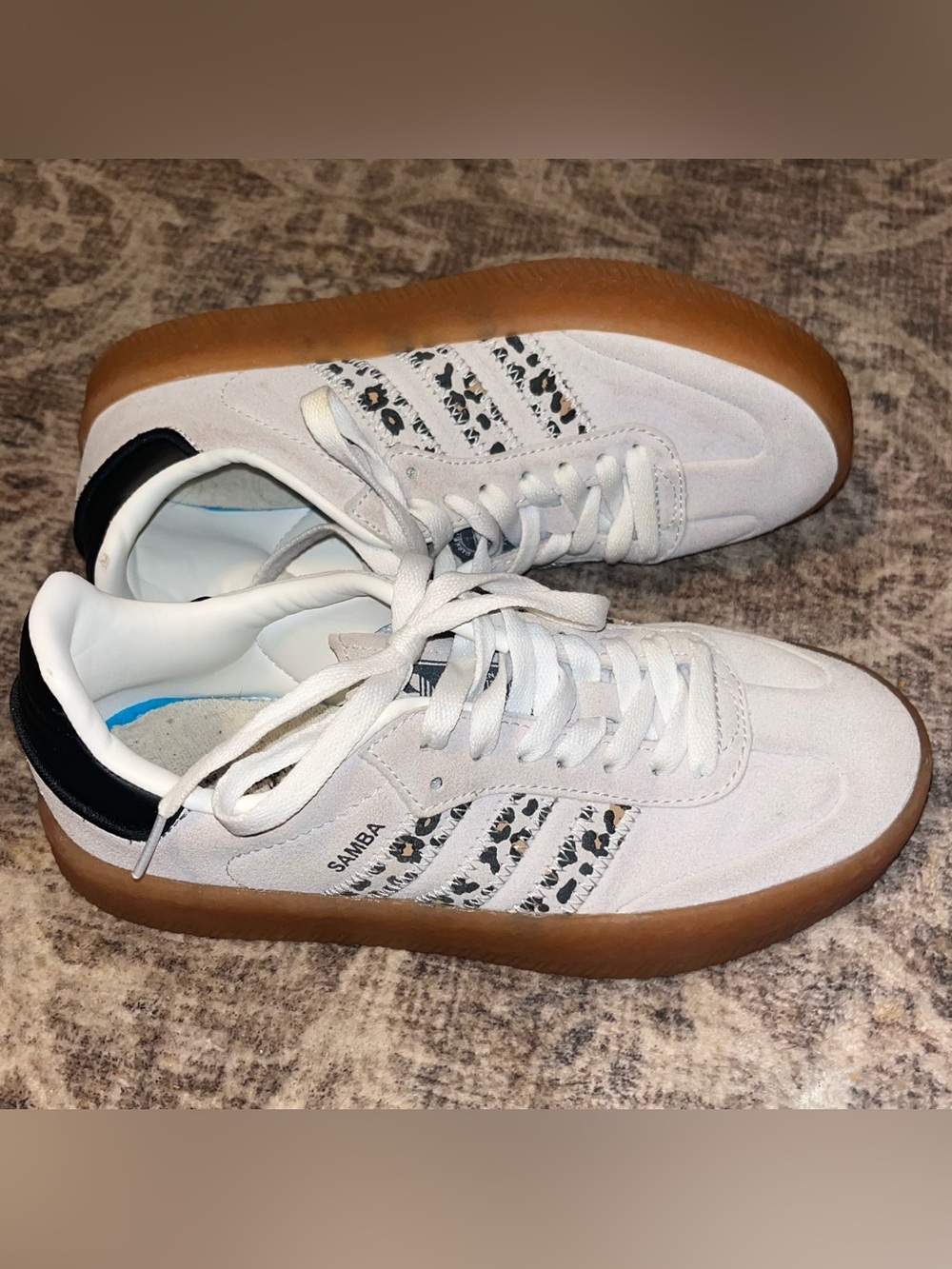Adidas Sambae Leopard Off White Womens Size 6 Modern Platform J14226 Teen Tween